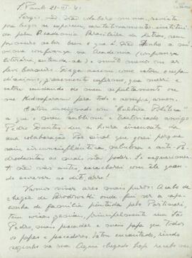 Carta de Mário Raul de Morais Andrade a Sérgio Buarque de Holanda