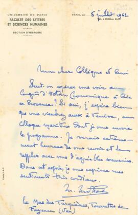Carta, em francês, de pessoa não identificada