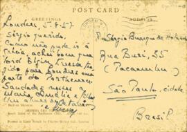 Cartão postal de Octávio Tarquínio de Souza a Sérgio Buarque de Holanda