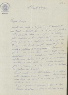 Carta de Rubens Borba de Moraes a Sérgio Buarque de Holanda