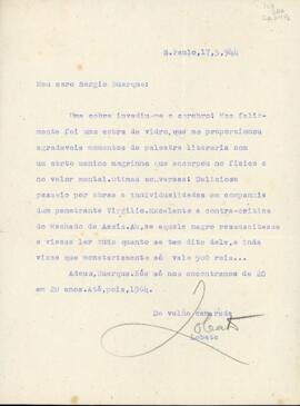 Carta de José Bento de Monteiro Lobato a Sérgio Buarque de Holanda