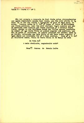 Carta do Capitão-mor Francisco Correa de Morais Leite