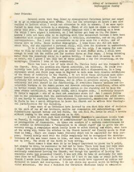 Carta, em inglês, de Thomas Merton a Sérgio Buarque de Holanda