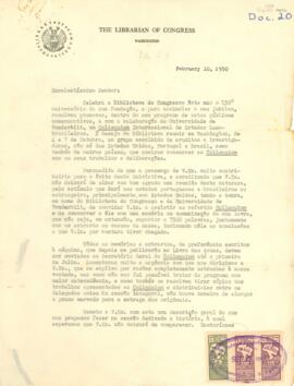 Carta da The Librarian Of Congress a Sérgio Buarque de Holanda
