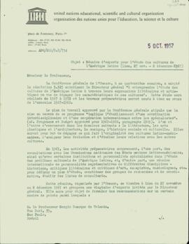Carta, em francês, da UNESCO a Sérgio Buarque de Holanda