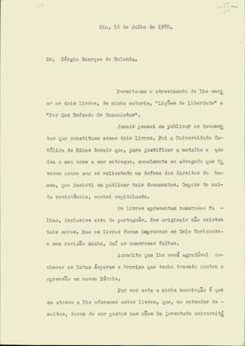 Carta de Heráclito da Fontoura Sobral Pinto a Sérgio Buarque de Holanda