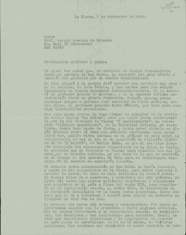 Carta, em espanhol, de Manuel Bejarano a Sérgio Buarque de Holanda