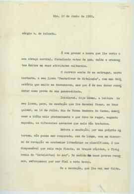 Carta de Heráclito da Fontoura Sobral Pinto a Sérgio Buarque de Holanda