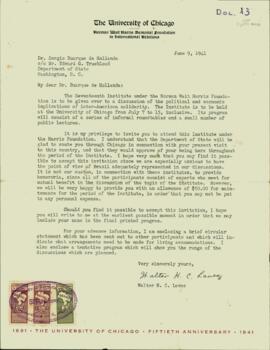 Carta, em inglês, de Walter H. C. Laves a Sérgio Buarque de Holanda
