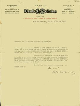 Carta de Orlando Dantas a Sérgio Buarque de Holanda