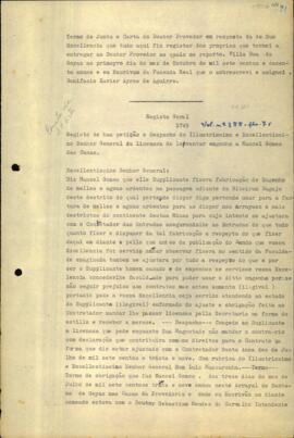 Registro de uma petição de Manoel Gomes das Canas