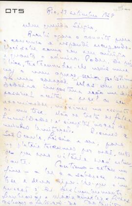 Carta de Octávio Tarquínio de Souza a Sérgio Buarque de Holanda