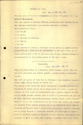 Cópia da Ordem Régia nº 3 de D. José ao Conde dos Arcos