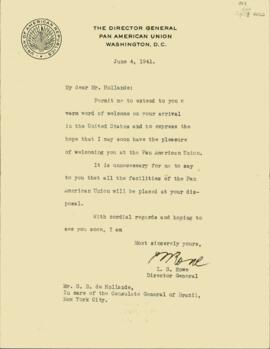 Carta, em inglês, de L. S. Rowe, Diretor Geral da Pan American Union, a Sérgio Buarque de Holanda