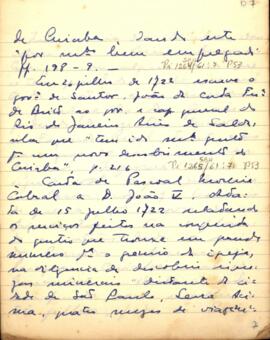Resumo e fragmento de carta de Pascoal Moreira Cabral a D. João V