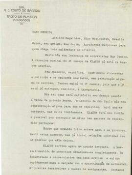 Carta de Tácito de Almeida a Sérgio Buarque de Holanda
