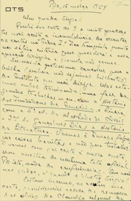 Carta de Octávio Tarquínio de Souza a Sérgio Buarque de Holanda