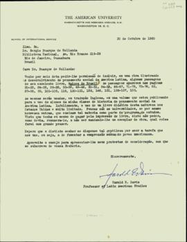 Carta de Harold E. Davis a Sérgio Buarque de Holanda