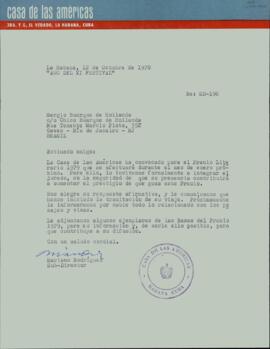 Carta, em espanhol, de Mariano Rodriguez, Sub-Diretor da “Casa de las Américas”, a Sérgio Buarque de Holanda