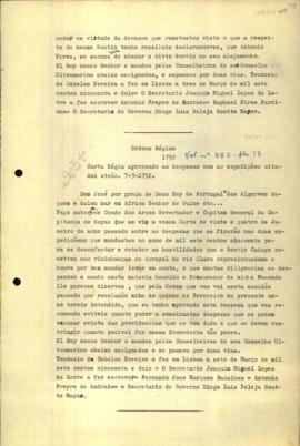 Carta Régia de D. José aprovando as despesas com expedições punitivas contra os índios Caiapó