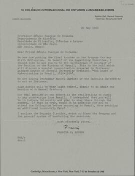 Carta, em inglês, de Francis M. Rogers a Sérgio Buarque de Holanda