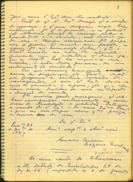 Fragmento de carta do Conselheiro Francisco Octaviano de Almeida Rosa ao Conselheiro Zacarias de Goes e Vasconcelos