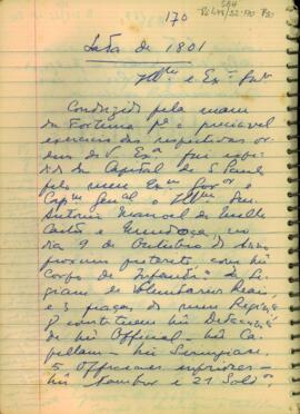 Carta de Cândido Xavier de Almeida e Souza ao Governador Capitão General da Capitania de Mato Grosso