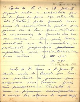 Fragmento e resumo de carta de D. Rodrigo Cesar a D. João VI