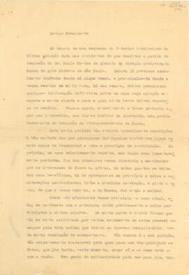 Carta de Sérgio Buarque de Holanda encaminhando seu pedido de demissão da vice-presidência do Museu de Arte Moderna de São Paulo