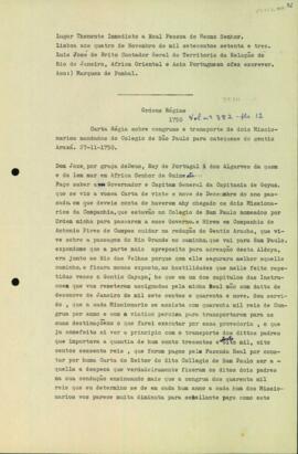 Carta régia de D. João sobre missionários que vieram com o propósito de catequisar os índios Araxá