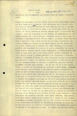 Registro de uma determinação de D. Luiz Mascarenhas ao Coronel Antônio Pires de Campos