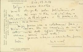 Cartão postal de Octávio Tarquínio de Souza a Sérgio Buarque de Holanda