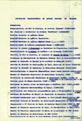 Relação de atividades profissionais de Sérgio Buarque de Holanda