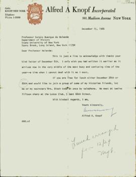 Carta, em inglês, de Alfred A. Knopp a Sérgio Buarque de Holanda
