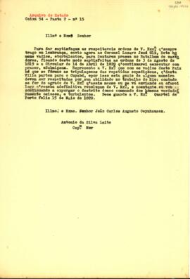 Carta do Capitão-mor Antônio da Silva Leite a D. João Carlos Augusto d' Oeynhausen