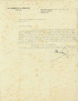 Carta, espanhol, de Norberto A. Frontini a Sérgio Buarque de Holanda