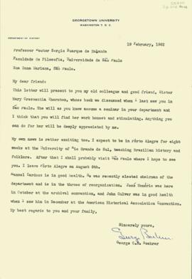 Carta, em inglês, de George C. A. Boehrer, da Universidade de Washington, a Sérgio Buarque de Holanda