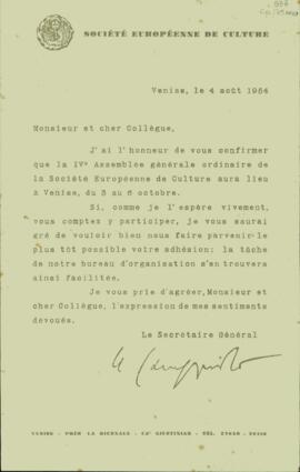 Carta, em francês, de Ugo Campagnolo a Sérgio Buarque de Holanda