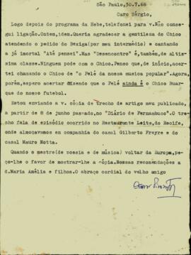 Carta de Osmar Pimentel a Sérgio Buarque de Holanda