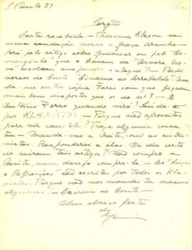 Carta de Mário Raul de Morais Andrade a Sérgio Buarque de Holanda