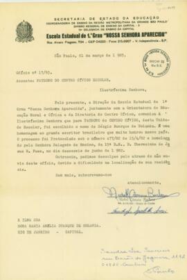 Indicação do nome de Sérgio Buarque de Holanda para Patrono do Centro Cívico da Escola de 1º Grau "Nossa Senhora Aparecida".