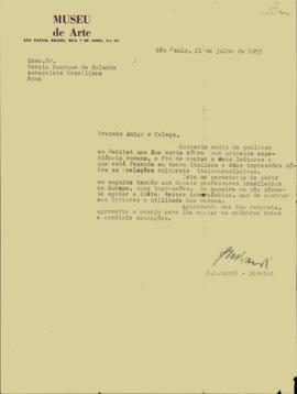 Carta de Pietro Maria Bardi a Sérgio Buarque de Holanda