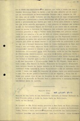 Registro de uma carta de João Manoel de Melo a Luiz Antônio Rozado da Cunha