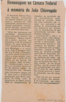 Homenagem na Câmara Federal à memória de João Chiavegato